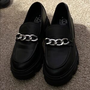 NOBO Black Slip-On Loafers with Metallic Chain size 9